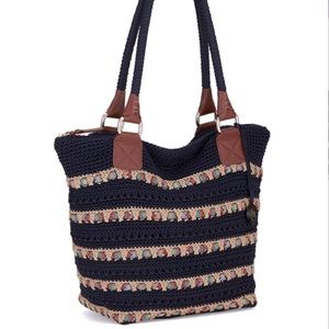 THE SAK CAMBRIA Navy Blue Crochet Tote Purse Handbag